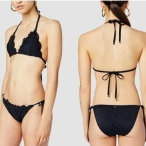 Embroidered black bikini top & bottom S